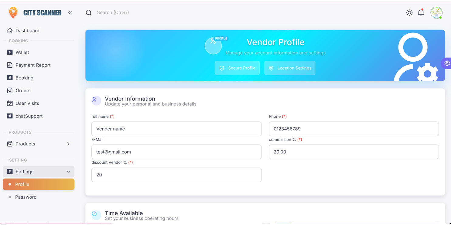 Profile Settings Page